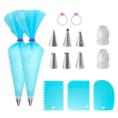 Intirilife Ensemble De Poches À Douille En Silicone De 15 Pièces Avec Embouts En Acier Inoxydable - Accessoire De Pâtisserie Réutilisable Pour Glaçage Pour Décorer Des Gâteaux, Cupcakes, Muffins, Etc