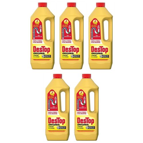 DESTOP Lot de 5 Déboucheurs Liquide ORIGINAL - 4 doses par Flacon de 950ml