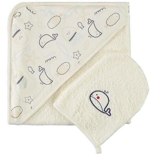 Set De Bain 2 Pièces Motif Baleine Pour Bébé - Ecru