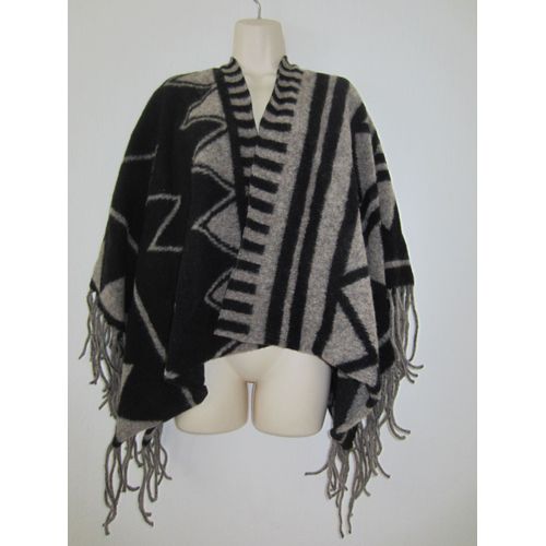 Poncho En Laine Noir Et Marron T Unique