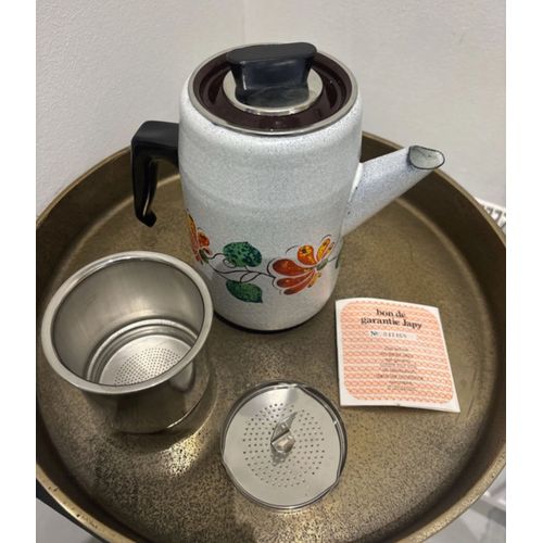 Ancienne Cafetière En Tôle Émaillée Vintage Années 60 Complète
