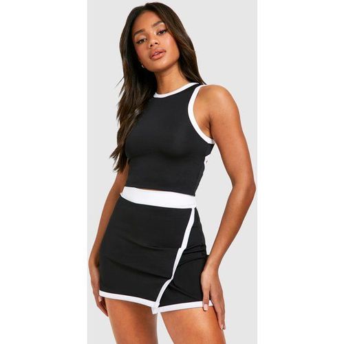 Jupe De Tennis À Bordures Contrastantes - Noir - S