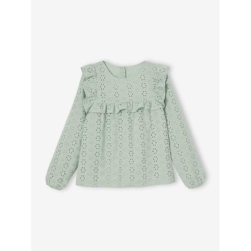 Blouse À Volants En Broderie Anglaise Fille Vert Sauge