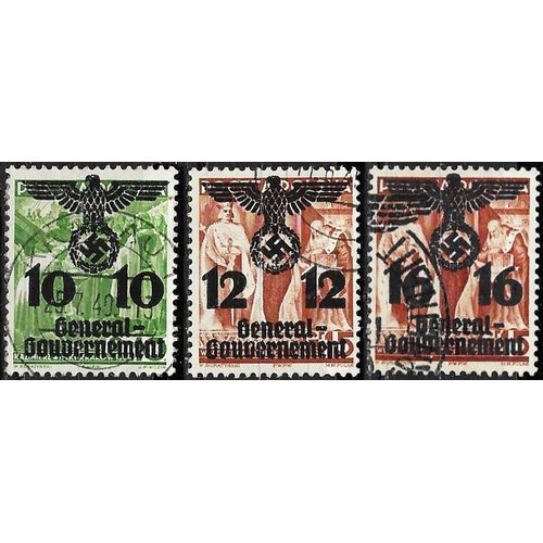 Pologne, Occupation Allemande 1940, Beaux Timbres Yvert 34 35 36, Timbres Polonais Surchargés Grand Aigle, "Ganaral Gouvernement" Et Nouvelle Valeur, Oblitérés Cachets Ronds, Tbe.