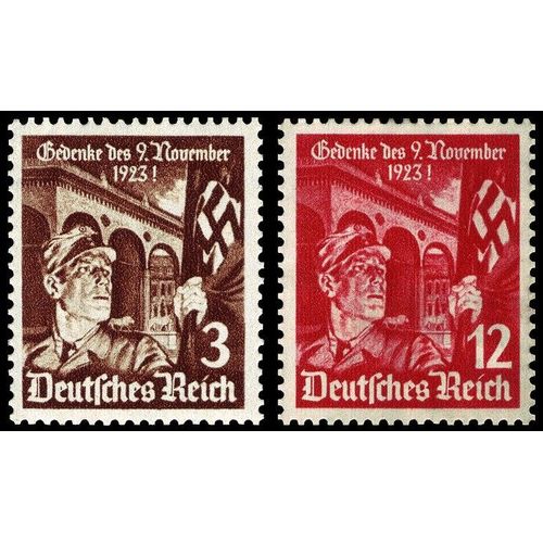 Allemagne 1935, Très Beaux Timbres Neufs** Luxe Yvert 557 558, 12ème Anniversaire De La Tentative De Putsch De Hitler, Himmler Et Goering À Munich, Milicien Portant Un Drapeau À Croix Gammée..
