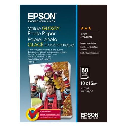 Epson Value - Brillant - 100 x 150 mm - 183 g/m² - 50 feuille(s) papier photo - pour Epson L382, L386, L486; Expression Home HD XP-15000; Expression Premium XP-900
