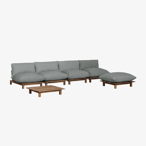 Ensemble De Jardin Avec Canapé Inclinable Modulable 4 Pièces, Table Basse Et Pouf En Bois D'acacia Brina Gris Anthracite