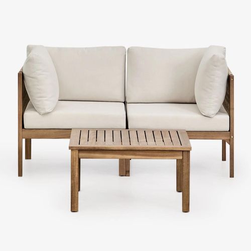 Salon De Jardin Avec Canapé Modulable 2 Pièces Avec Accoudoirs Et Table Basse En Bois D'acacia Branson Brun Acacia