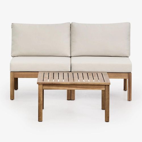 Salon De Jardin Avec Canapé Modulable 2 Pièces Et Table Basse En Bois D'acacia Branson Brun Acacia