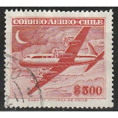 Timbre Oblitéré Chili Poste Aérienne. Douglas Dc-6 1958 N° 163-B