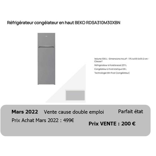 Réfrigérateur Congélateur BEKO. Mars 2022