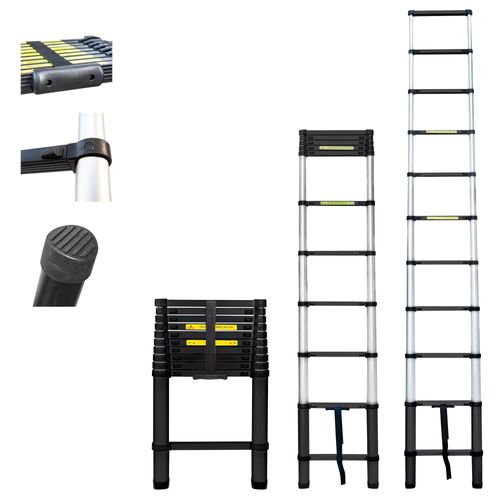 Echelle telescopique 3,2m TELESCOO11, Aluminium, Pliable, Extensible, Hauteur de travail max 4,1m, Standart EN131, Garantie 5 ans, Hostrom