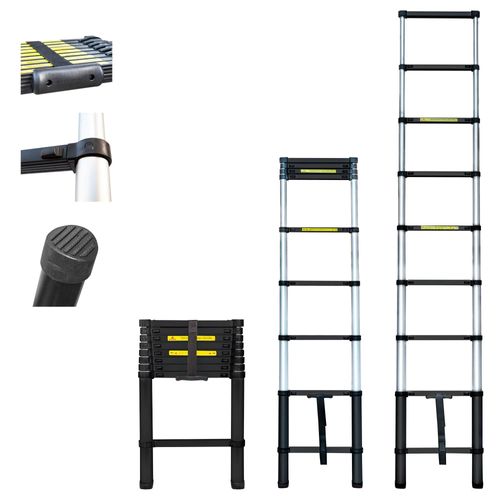Echelle telescopique 2,6m TELESCOO9, Aluminium, Pliable, Extensible, Hauteur de travail max 3,5m, Standart EN131, Garantie 5 ans, Hostrom