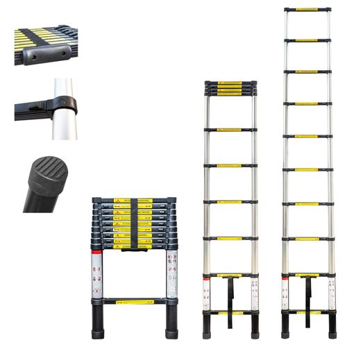 Echelle telescopique 2,9m TELESCOO10, Aluminium, Pliable, Extensible, Hauteur de travail max 3,8m, Standart EN131, Garantie 5 ans, Hostrom