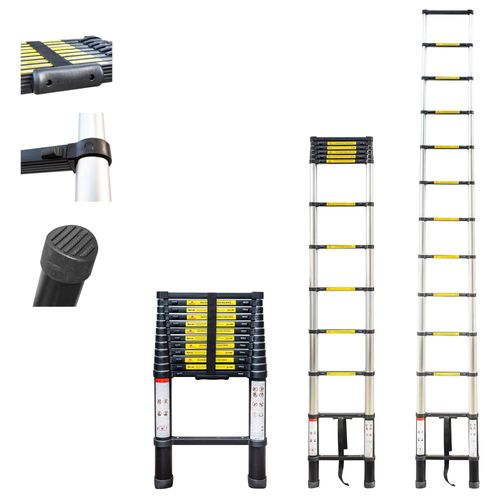 Echelle telescopique 4,4m TELESCOO15, Aluminium, Pliable, Extensible, Hauteur de travail max 5,3m, Standart EN131, Garantie 5 ans, Hostrom