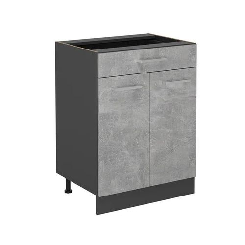 Meuble Cuisine R-Line, 60cm Avec Tiroir, Sans Pt, Béton, Anthracite, Vicco