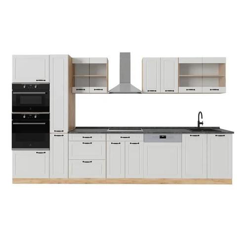 Cuisine Complète R-Line, 350cm , Pt Anthracite, Blanc Campagnard/Chêne Doré, , Vicco