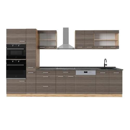 Cuisine Complète R-Line, 350cm , Pt Anthracite, Gris Noble/Chêne Doré, , Vicco