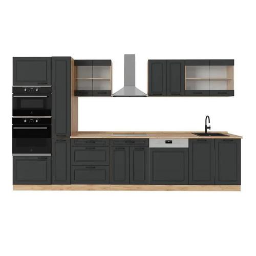 Cuisine Complète R-Line, 350cm , Pt Chêne, Anthracite Campagne/Chêne Doré, , Vicco