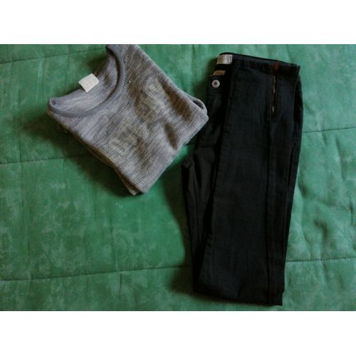 Jean Noir Bas Zippé La Redoute + Pull Gris Complices Taille 14 Ans En Très Bon État