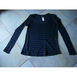 Top Manches Longues Bleu Marine Raye Gris Taille S Marque Mango