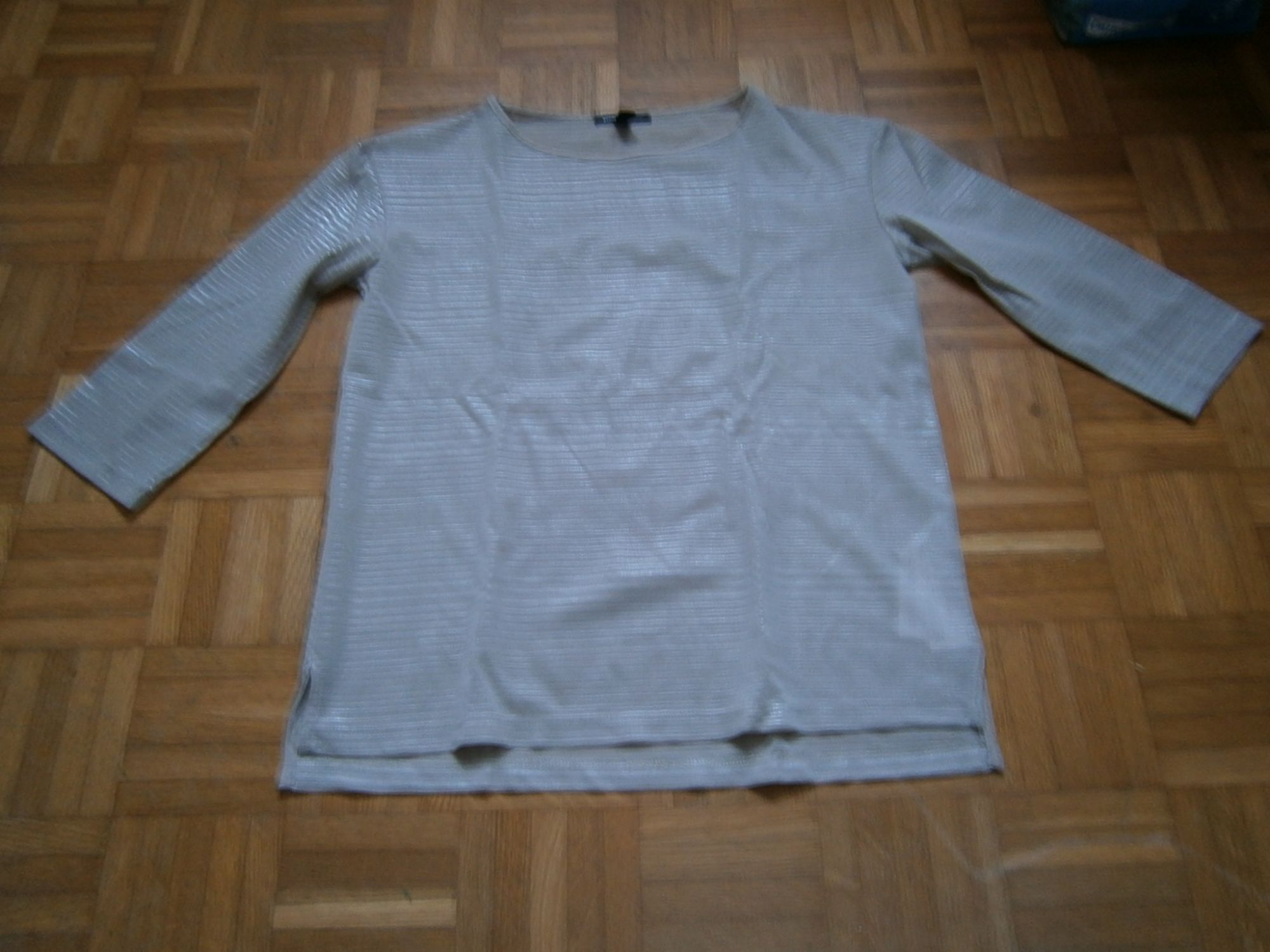 Top Manches 3/4 Beige Raye Taille M Marque Mango