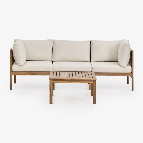 Ensemble De Canapé Modulable Branson 3 Pièces Avec Accoudoirs Et Table Basse En Bois D'acacia Brun Acacia