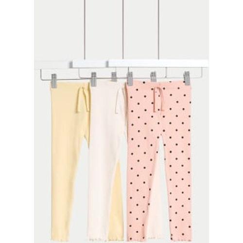 Lot De 3 Leggings En Coton Côtelé À Pois (Du 2 Au 8 Ans) - Jaune