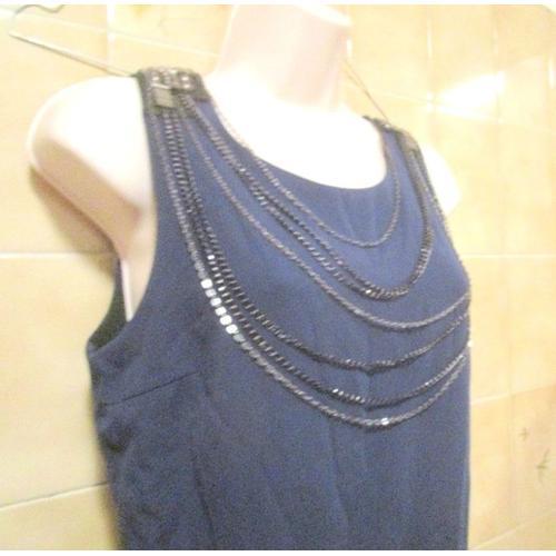 Robe + Short Intégré Bleu Foncé Avec Collier À Chaînes, Poches, T. 34 Ou T. 36