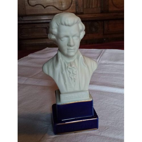 Ancien Buste De Mozart En Biscuit Sur Socle (N°2)