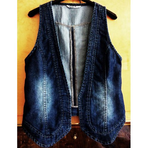 Gilet En Jean Bleu Taille 40 Sans Manches Délavé Just F...