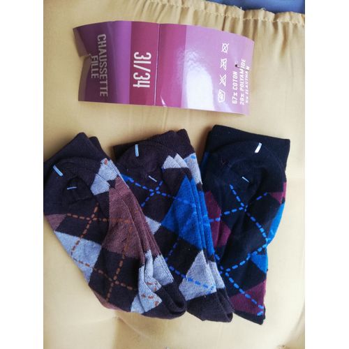 Chaussettes Enfant Taille 31-34 (Soit Environ 8 Ans) - Lot 3 Paires - Motifs Losanges
