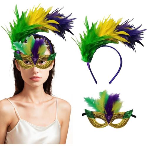 1 Pièce Bandeau À Plumes Fascinator Bandeau Et 1 Pièce Masque De Carnaval Maquillage Cosplay Bandeau De Fête Bandeau De Cheveux Accessoire De Tête Pâques[Ped0302633]