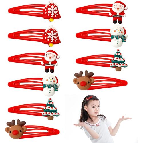 10 Pièces Accessoires De Cheveux De Noël Pour Filles,Pinces À Cheveux De Noël,Pinces À Cheveux Cravates À Cheveux Barrettes À Pression De Noel Pour Enfants Et Adultes,Pince À Cheve[Ped0303894] 