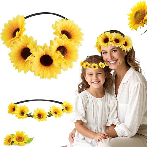 Lot De 2 Bandeau Tournesol Fleurs, Couronne De Tournesol Fleurs, Réglables Tournesol Accessoires De Coiffure, Bandeau À Fleurs Fille Femme Pour Mariage, Fête,Vancances, Déguisement[Ped0308668]