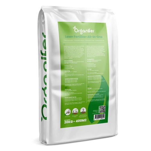 Engrais À Gazon Tout-En-Un - 20 Kg - 400 M2 - Pour Une Pelouse Verte Et Forte Sans Mousse Ni Mauvaises Herbes - Chaux À Gazon - Engrais À Gazon - Engrais À Gazon - Amendement Du Sol - Organifer