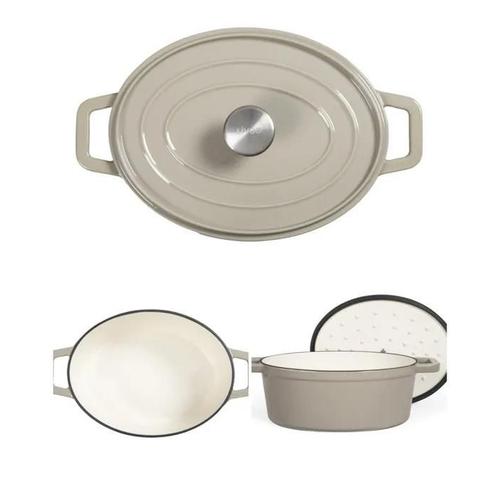 Cocotte Ovale En Fonte Émaillée Beige Diamètre 29cm Capacité 4.5l