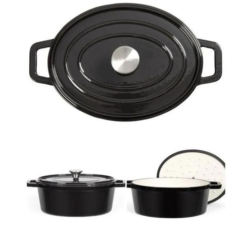 Cocotte Ovale En Fonte Émaillée Noire Diamètre 29cm Capacité 4.5l