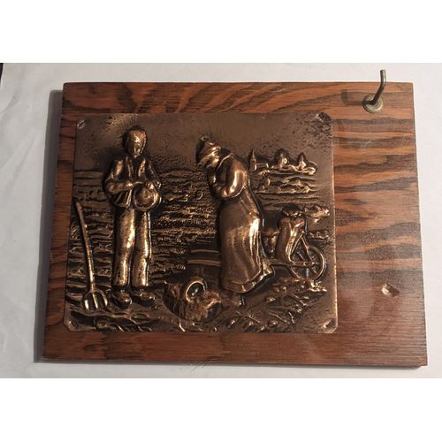 Tableau Accroche Clés en cuivre et support bois - Scène Champêtre