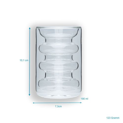 Intirilife 2x Verre Thermique À Double Paroi - Style Rainuré - 190ml De Contenance - Soufflé À La Bouche, Isolé Pour Le Latte Macchiato, Comme Verre À Thé Ou À Café Avec Anse