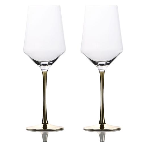 Intirilife 2x Verre À Vin Avec Pied Doré - Capacité 380 Ml - Vin Rouge Vin Blanc Verre Calice Verre Cristal Antichoc