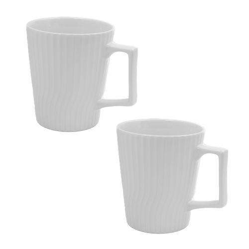 Intirilife 2x Tasse À Café En Blanc D'une Contenance De 400 Ml - 12.5 X 7.1 / 9.4 X 10.5 Cm - Tasse À Thé Avec Motif Cannelé, Tasse Avec Anse, Gobelet Pour Café, Thé, Lait Et Bien Plus Encore