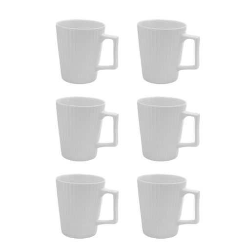 Intirilife 6x Tasse À Café En Blanc D'une Contenance De 400 Ml - 12.5 X 7.1 / 9.4 X 10.5 Cm - Tasse À Thé Avec Motif Cannelé, Tasse Avec Anse, Gobelet Pour Café, Thé, Lait Et Bien Plus Encore