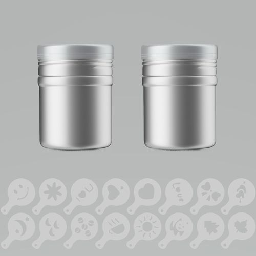 Intirilife Set De 18 Saupoudreuses - 2 Secoueurs De Poudre Avec 16 Pochoirs Différents En Argent - Blanc - Pour Décorer Et Saupoudrer Les Pâtisseries, Le Café, Etc.