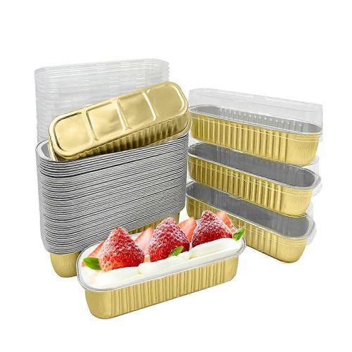 50pcs Jetable En Aluminium Tasses De Cuisson Mini Moules À Pain Rectangle Moules À Muffins Mini Moules À Gâteaux Étroits Fo