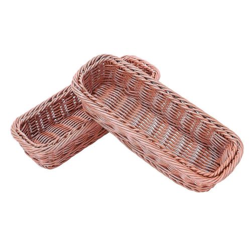2pc Rotin Panier en plastique Couverts Panier Rectangulaire Boîte de rangement Couverts Fourchette Baguettes Gâteau à pain