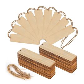 50 Pcs Bois Blanc Marque-Pages Avec Trous Et Cordes Bricolage Projets D¿Artisanat Marque-Page Vierge