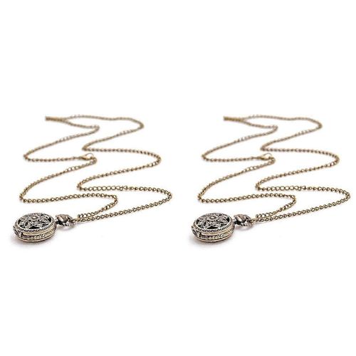 2x Mode Vintage Rétro Bronze Quartz Montre Poche Chaîne Pendentif Collier (Lotus)
