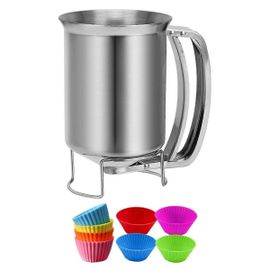 Distributeur De Pâte 2 En 1 En Acier Inoxydable De 800 Ml Avec Poignée À Pression, Verseur À Crêpes, Pichet De Pâte Mi