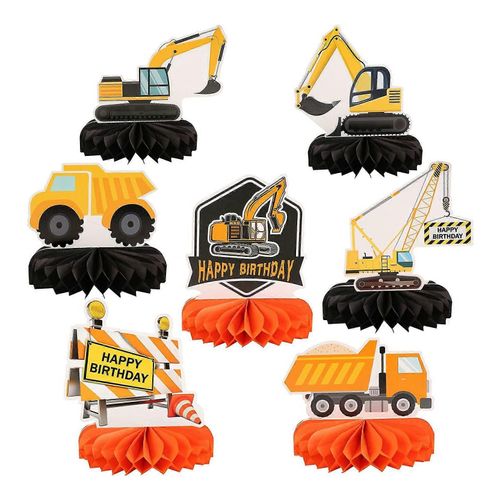 7 Pcs Camion Thème Fête Décorations Construction Nid D¿Abeille Centres De Table Toppers Anniversaire Eux